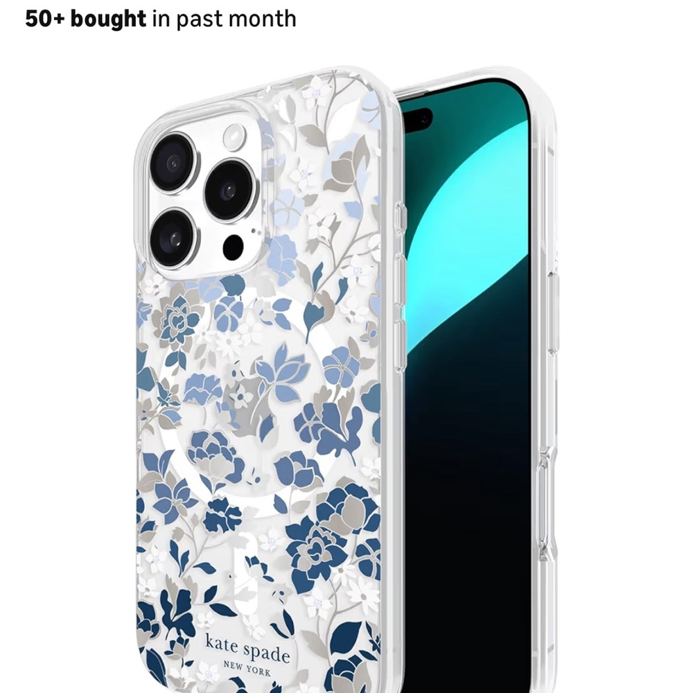 Kate Spade iPhone 16 Pro case Flowerbed Blue Gems